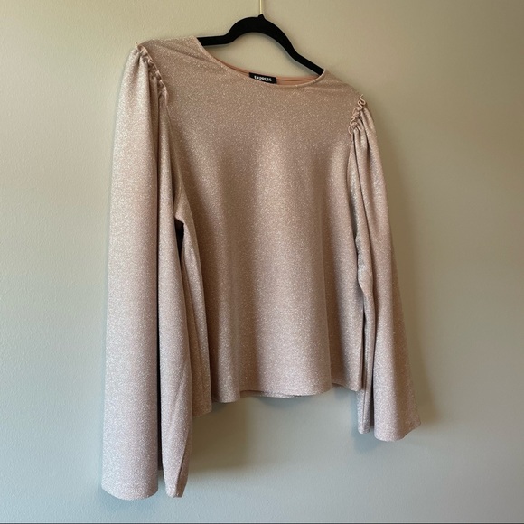 Express Long Sleeve Shimmer Draped Blouse - Picture 3 of 7